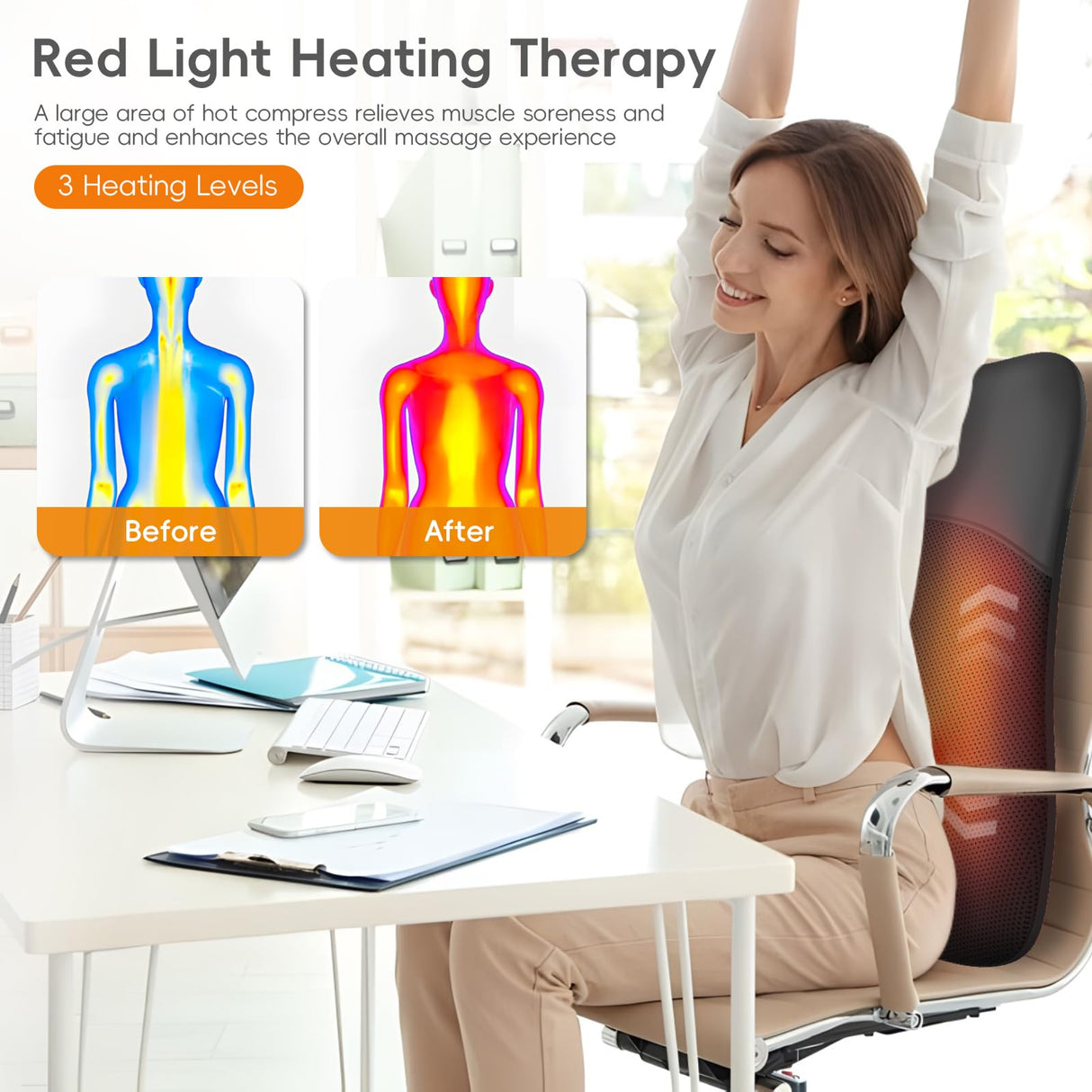 pryfey Back-Massager, Rolling Up and Down Back Massager with Heat 4D Kneading & Red Light Therapy for Pain Relief Deep Tissue, Ultrathin Shoulder Massager Gift for Women Mother's Day Father's Day
