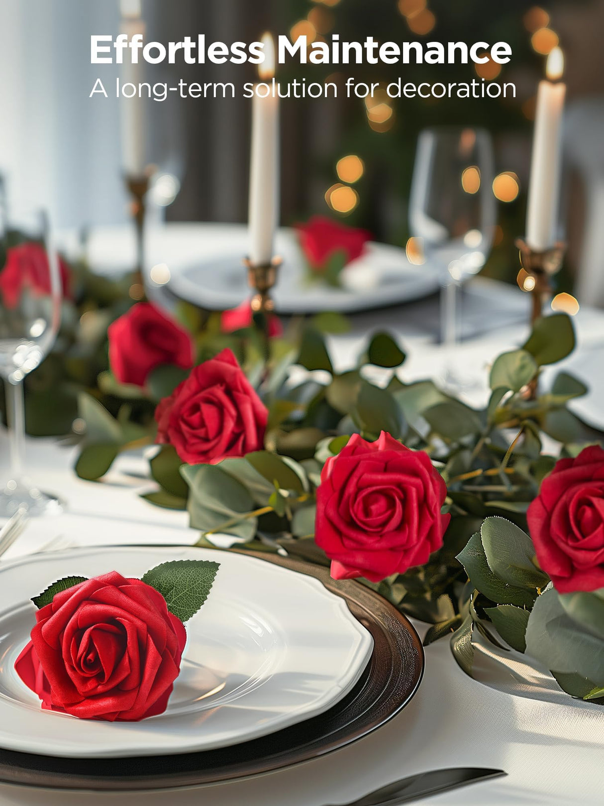 InnoGear Artificial Flowers, 50 Pcs Dark Red Foam Fake Roses Bulk with Stems for Decoration Celebration DIY Wedding Bouquets Centerpieces Bridal Shower Party Christmas Tree