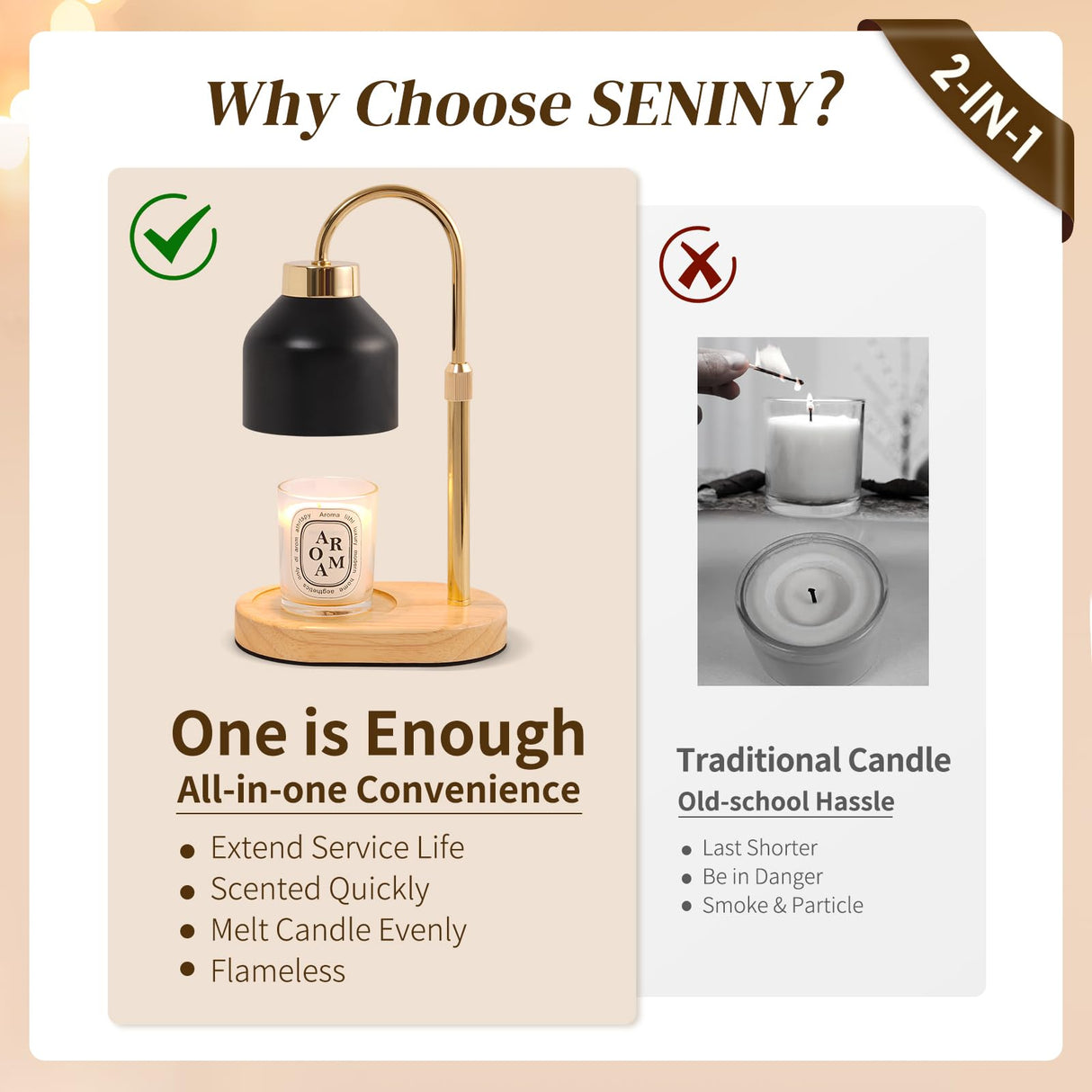 Seniny Electric Candle Warmer Lamp with Timer Dimmable, Adjustable Height Lamp Candle Warmer for Jar Candles, Home Decor Warming Light, Flameless Wax Melter Lamps, Christmas Birthday Gifts for Women