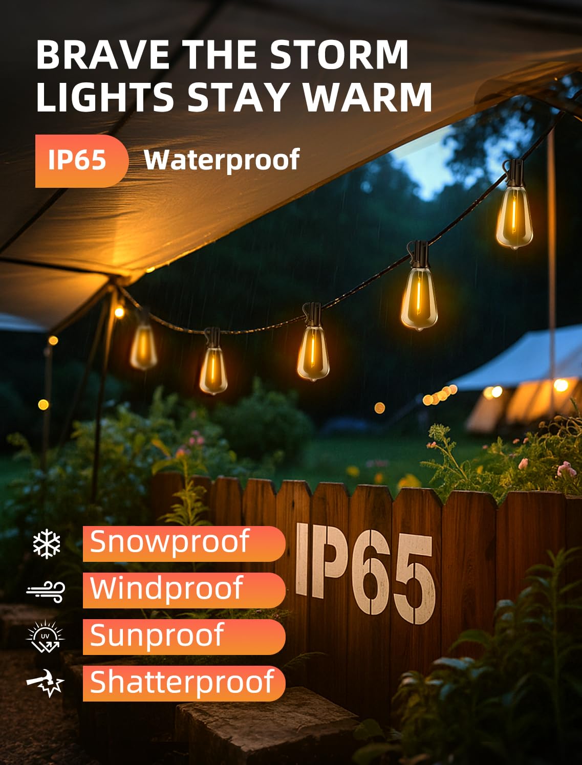 VOZUJI Outdoor Patio String Lights: 150Ft 45M Outside Waterproof Light - Remote Dimmable ST38 Shatterproof Bulb Connectable Hanging Outdoor Electric Lighting - Backyard Yard Gazebo Porch Party