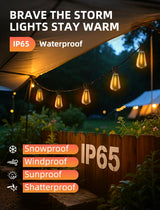 VOZUJI Outdoor Patio String Lights: 150Ft 45M Outside Waterproof Light - Remote Dimmable ST38 Shatterproof Bulb Connectable Hanging Outdoor Electric Lighting - Backyard Yard Gazebo Porch Party