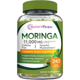Doctor's Recipes Moringa 11,000 mg Strength, Complete Green Superfood, Natural Antioxidant Support, Non-GMO, 240 Vegan Caps, No Caffeine Soy Gluten