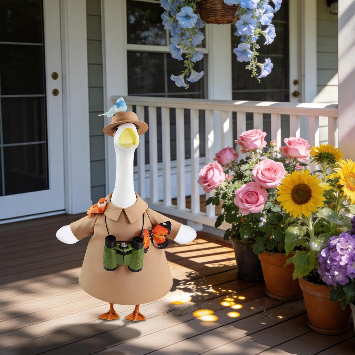 Joyxzacp Explorer Porch Goose Outfits– Bird Watching Safari Adventure Costume with Hat, Binoculars, Butterfly & Birds – 23" Lawn Porch Goose Clothes for Spring Summer Patio Yard Garden Decor (Safari)