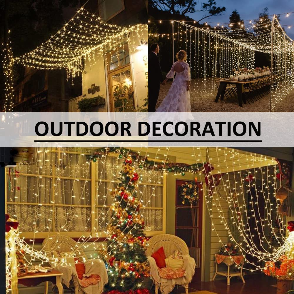 Solhice LED Curtain Lights Outdoor 20ft x10ft, 600 LED Plug in Hanging Christmas String Lights Indoor Bedroom, Twinkle Light Backdrop for Outside Wedding Decor, Warm White (Not Connectable)