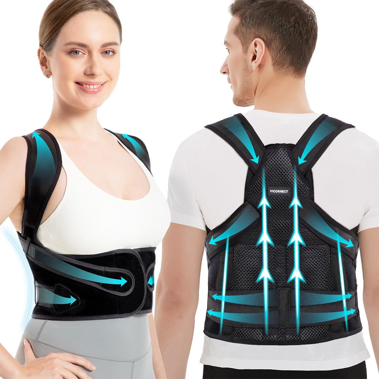 Vicorrect Posture Corrector for Women and Men: Back Brace Support - Shoulders Straightener Relieve Upper Back Pain (Black, Large)