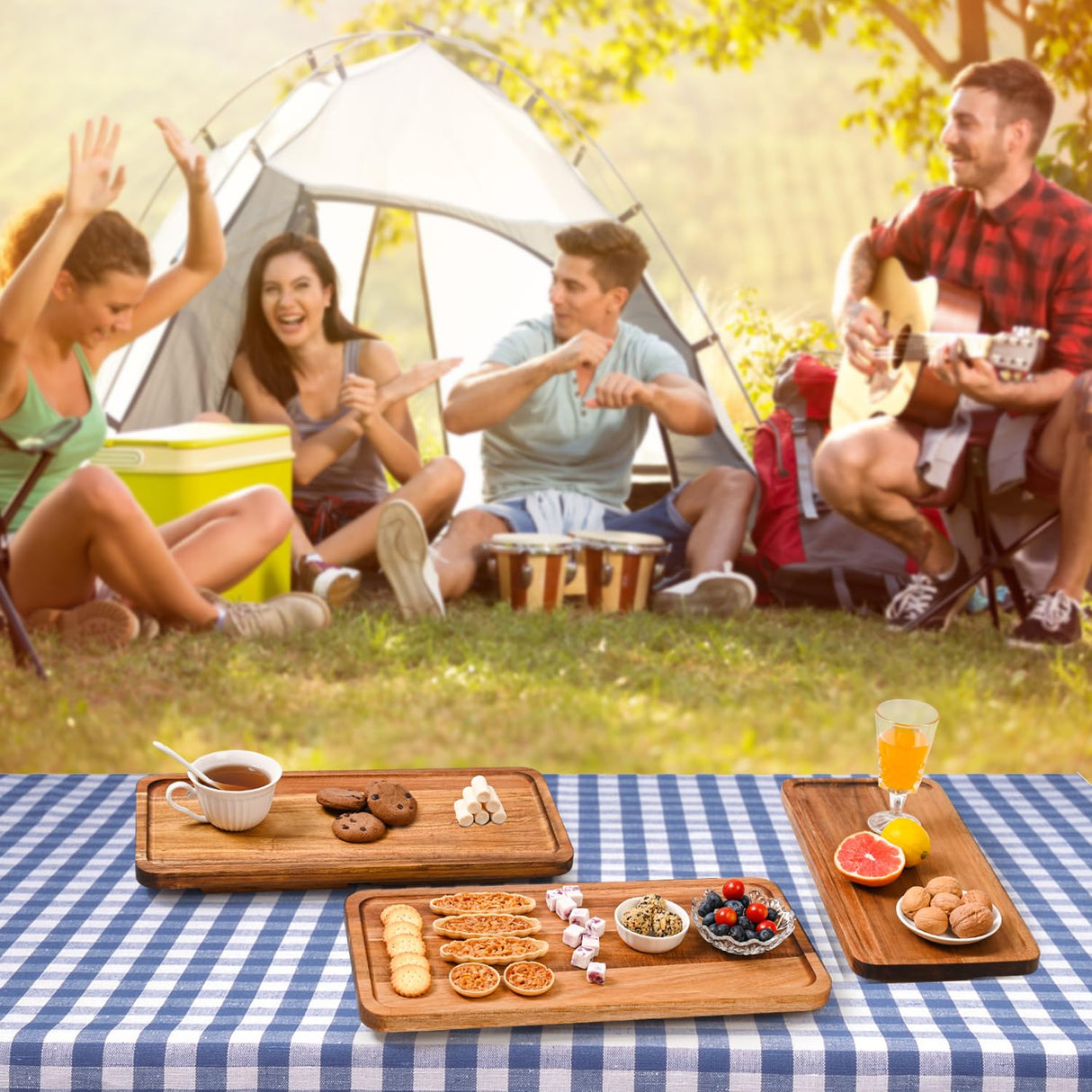 GEHE 3 Tier Serving Tray Acacia Wooden Tiered Tray Stand Foldable Dessert Table Display Set Decor Charcuterie Boards for Party, Birthday, Wedding, Christmas