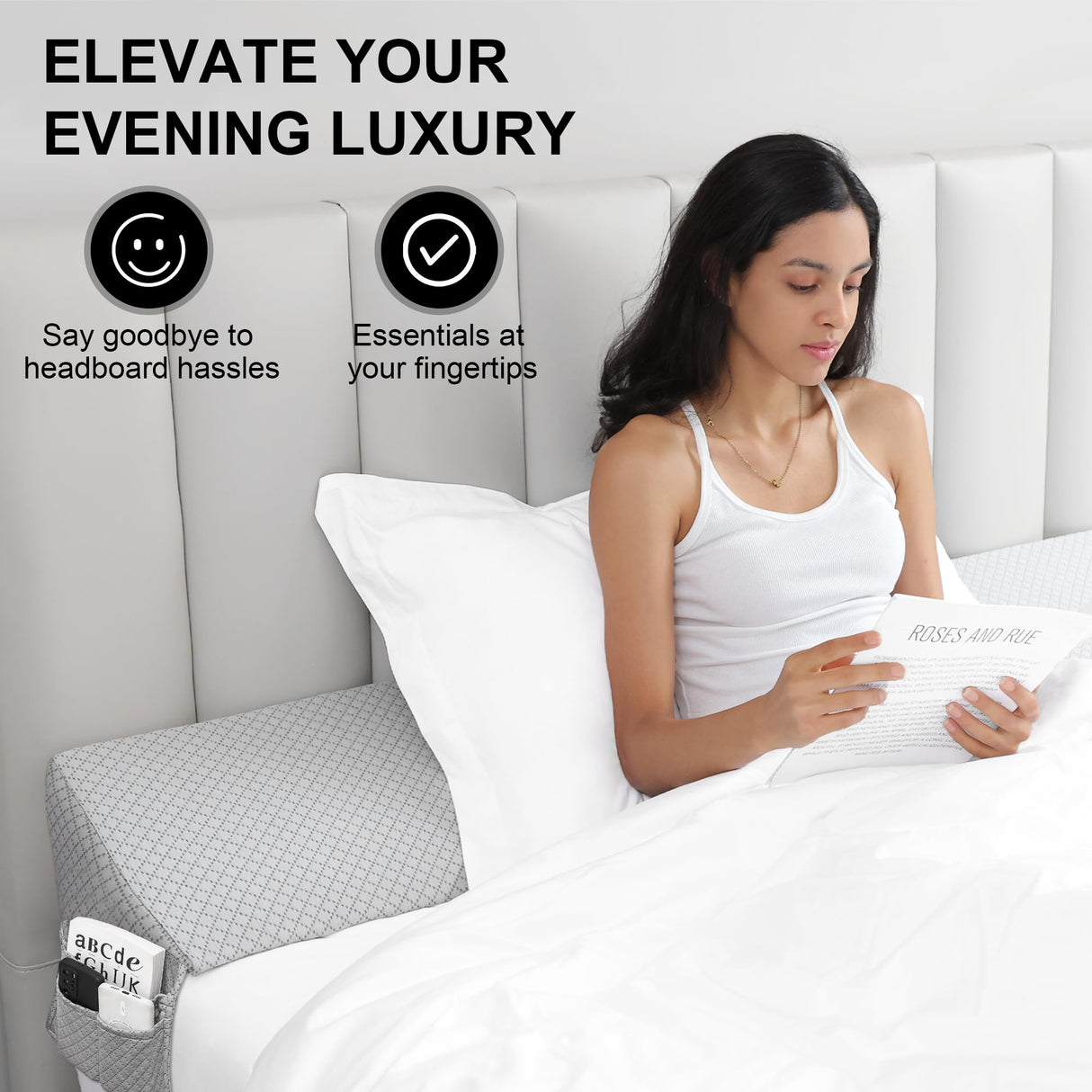 Rormcheny King Bed Wedge Pillow Headboard Gap,Wedge Pillow Headboard/Bed Gap Filler,Fill The Gap (0-8") (Gray, 76"x10"x6")