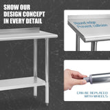 Hally Stainless Steel Table for Prep & Work 18 x 48 Inches, NSF Commercial Heavy Duty Table with Undershelf and Backsplash for Restaurant, Home and Hotel