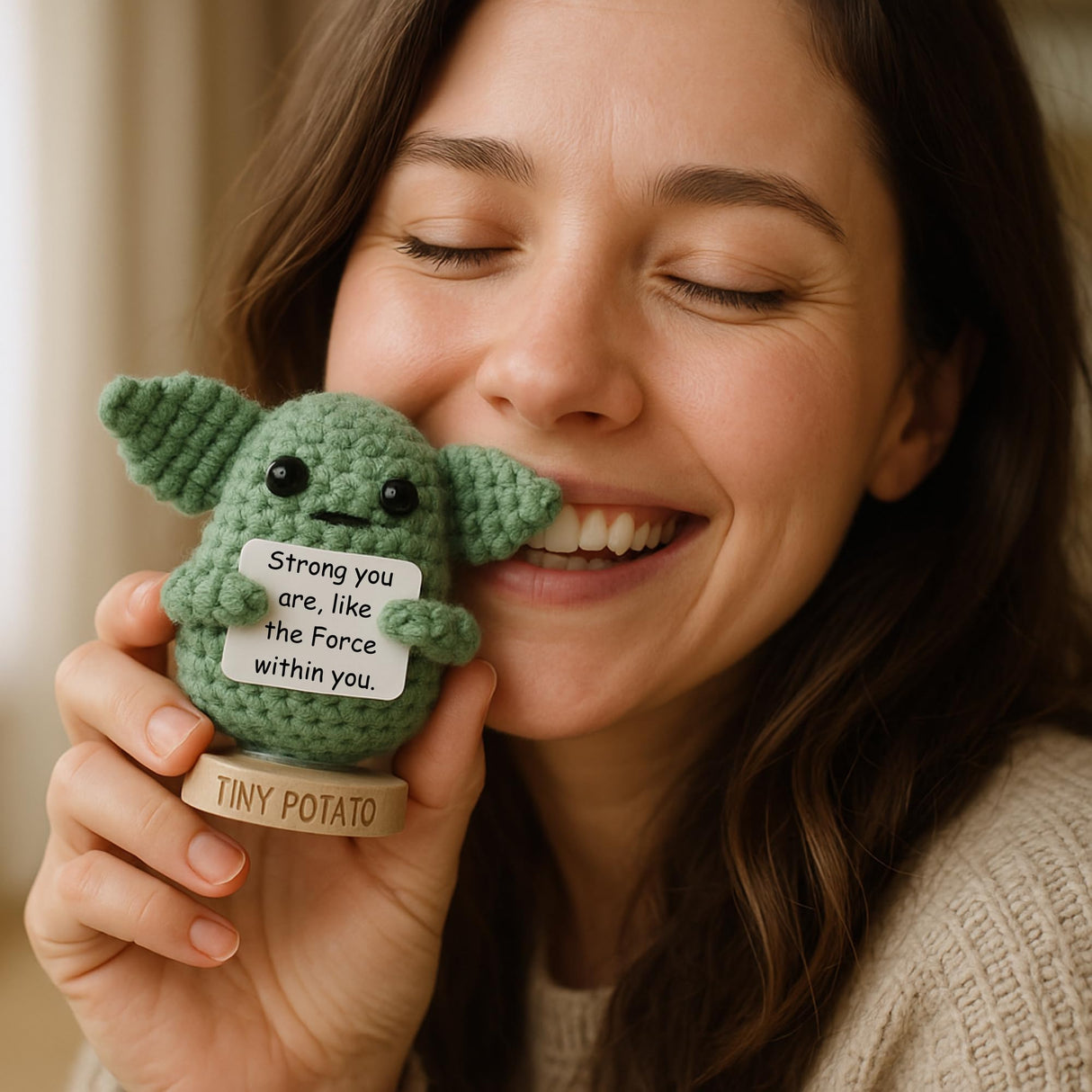 Handmade Baby Yoda Positive Crochet with 30 Fun Affirmations - Funny Friendship Gift for Christmas, Inspirational Birthday Gifts for Women Men | Birthday Gift Idea for Women Friends, BFF, Coworker