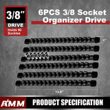 AMM 6-Piece Socket Organizer，3/8 inch Drive ABS Tools-Socket Holder，Heavy Duty Socket Racks，Premium Quality Socket Clip Rail Holder，The best tool trays in the garage