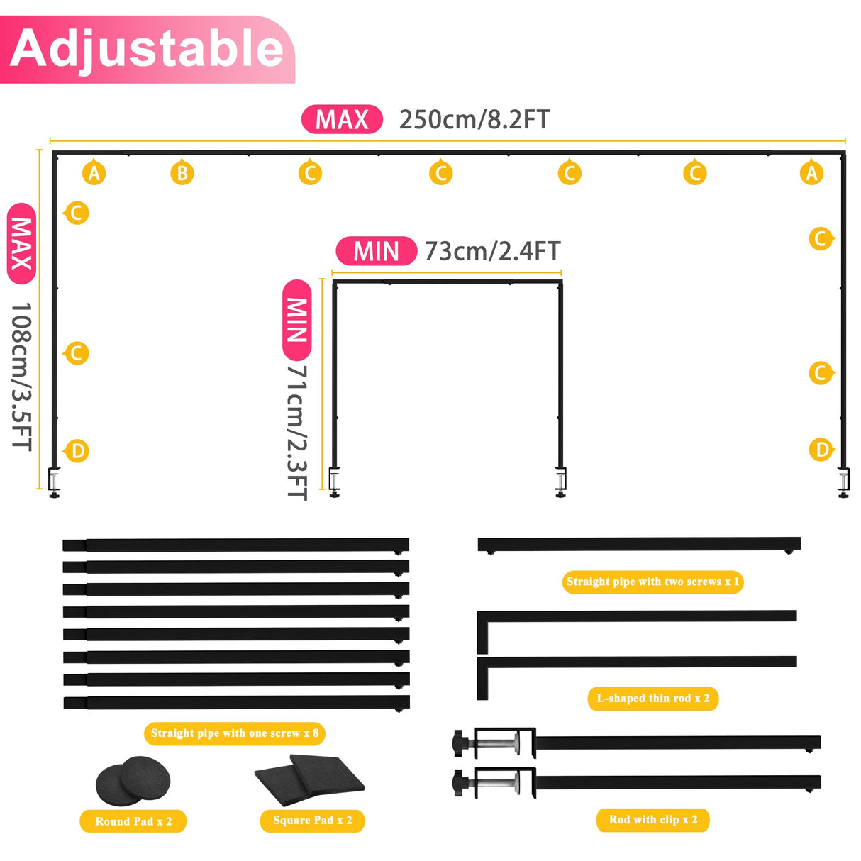 Xiomot Over The Table Rod Stand with Clamps Adjustable 13''-42'' Tall 29"-98" Length Black Table Arch Hanging for Wedding Birthday Party Halloween Christmas