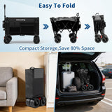 Holacamking Collapsible Canopy Wagon Cart, Heavy Duty Utility Wagon with Removable Sun Cover, All-Terrain Big Wheels, Dual Brakes, Extra Large Grocery Cart for Beach Camping Sports Tailgates, Black