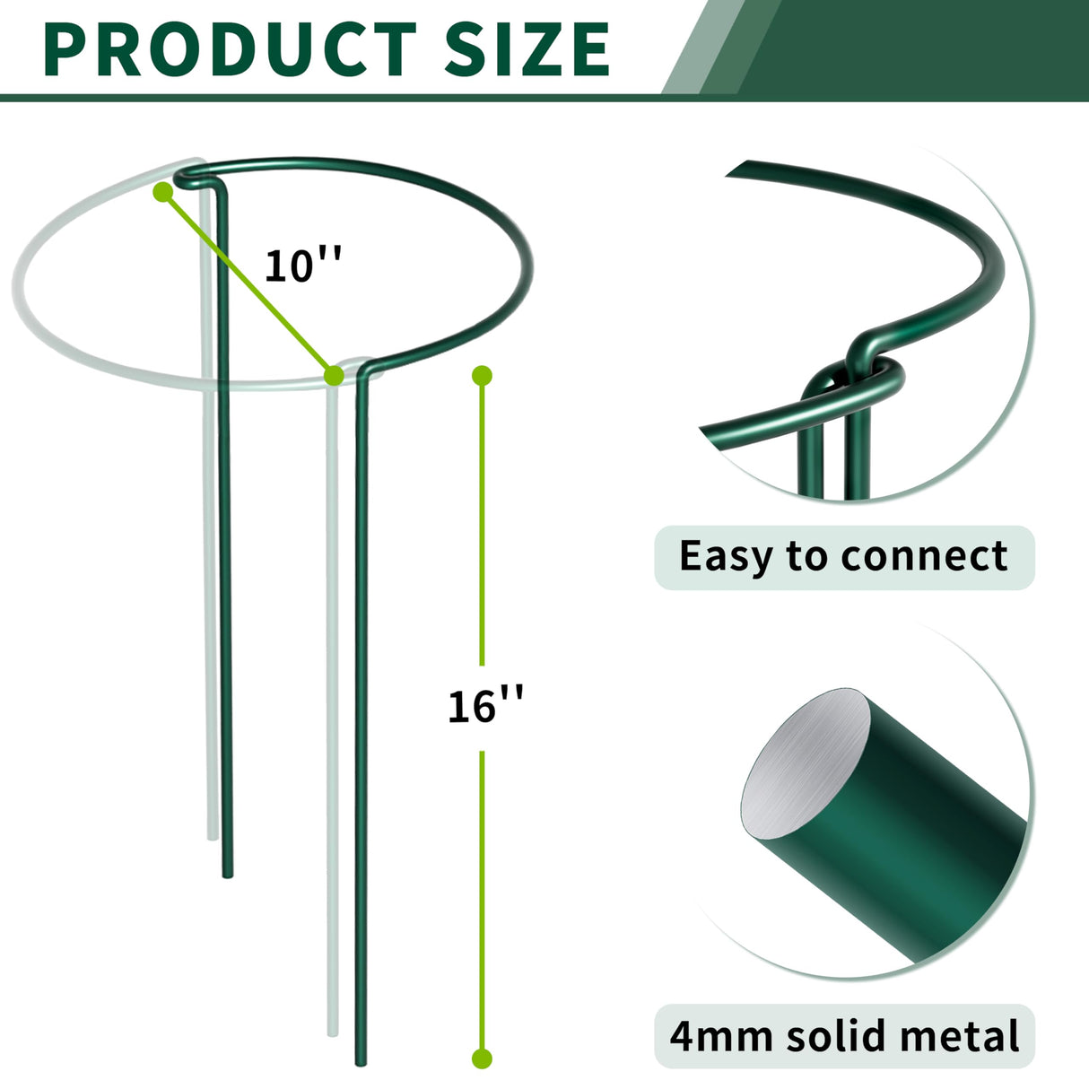 SORANGEUN 10 Pack Peony Cages and Supports, 10" (W) x 16"(H) Plant Support, Heavy-Duty Metal Plant Support Stakes, Plant Stakes for Outdoor & Indoor Plants, Perfect for Flowers and Vegetable