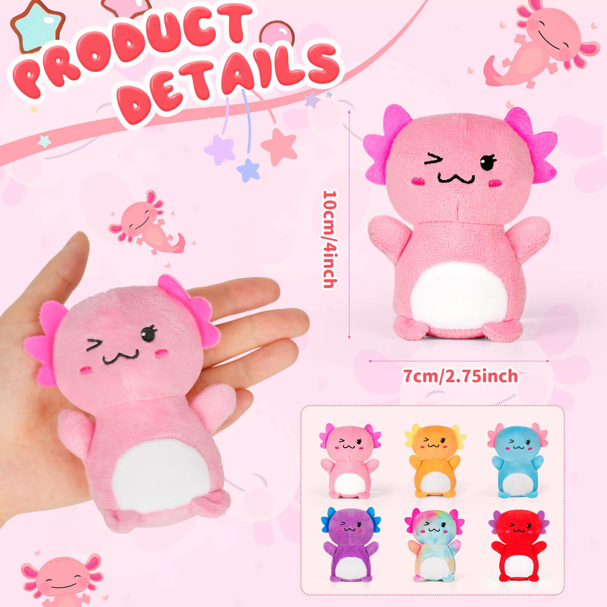 Rdogeia 12Pcs Mini Axolotl Stuffed Animal,Bulk Axolotls Plush Party Favors Small Axolotl Plushies Gifts Ornament for Birthday,Christmas Stock Stuffer for Kids Girls Boys Xmas Gifts Classroom Rewards