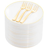 Festiva 200Pcs Gold Dessert Plates 6.3" with Forks 5"- Small Disposable Dessert/Cake/Appetizer Plates Plates- serve 100 guests include 100Plates 100Forks for Wedding Party&Thanksgiving&Christmas