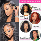 Kdmidun 28 Inch 13x6 Deep Wave Lace Front Wigs Human Hair Pre Plucked 200% Density 13x6 HD Transparent Lace Frontal Curly Wigs Human Hair Glueless Deep Curly Human Hair Wigs For Women Natural Black