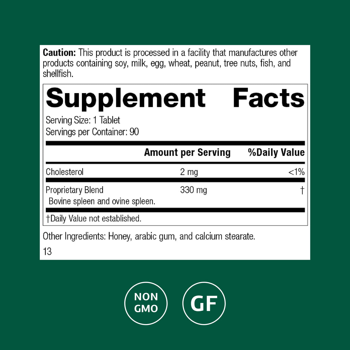 Standard Process Inc. Spleen Desiccated - Whole Food Immune Support, Spleen and Healthy Blood - Gluten Free - 90 Tablets