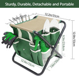 HoHaing Garden Tool Set, 10 Piece Kit with Heavy Duty Folding Stool, Detachable Storage Tote Bag, Stainless Steel Tools, Gifts for Women Men Green