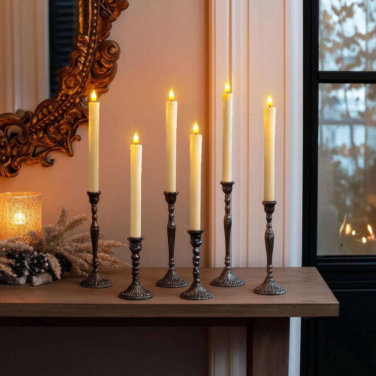 Homemory Real Wax LED Flameless Taper Candles with Remote Timer, 9.6 Inches Ivory Fake Candlesticks, Dripless Battery Operated Window Candle with 3D Flickering Flame for Fireplace Xmas Halloween