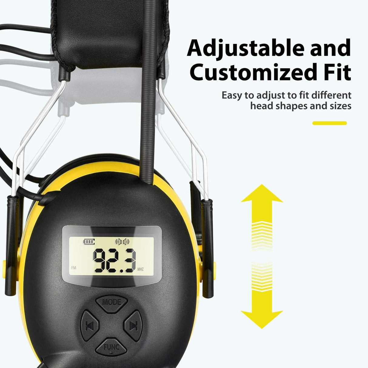 BJKing AM/FM Radio Headphones with Digital Display, 30dB AM FM Hearing Protection Safety Ear Muff, Ear Protection Headphone for Mowing, Landscaping, Shooting and Construction Black-Yellow