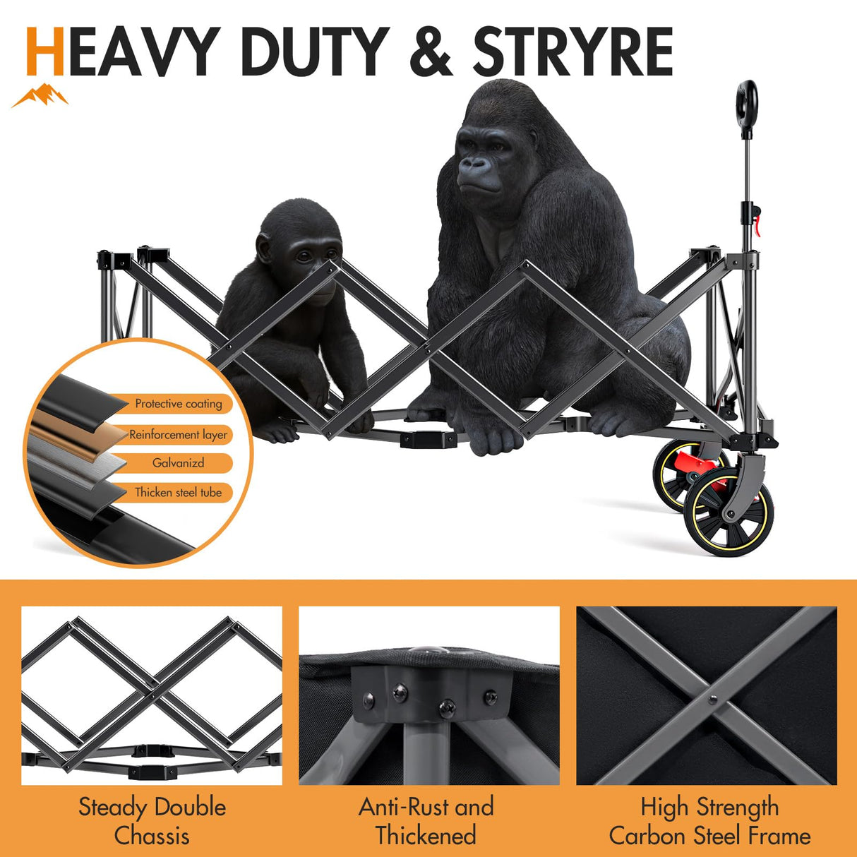 Portal 51.2" Long Wagon Carts Foldable with Brakes,Heavy Duty Utility Cart