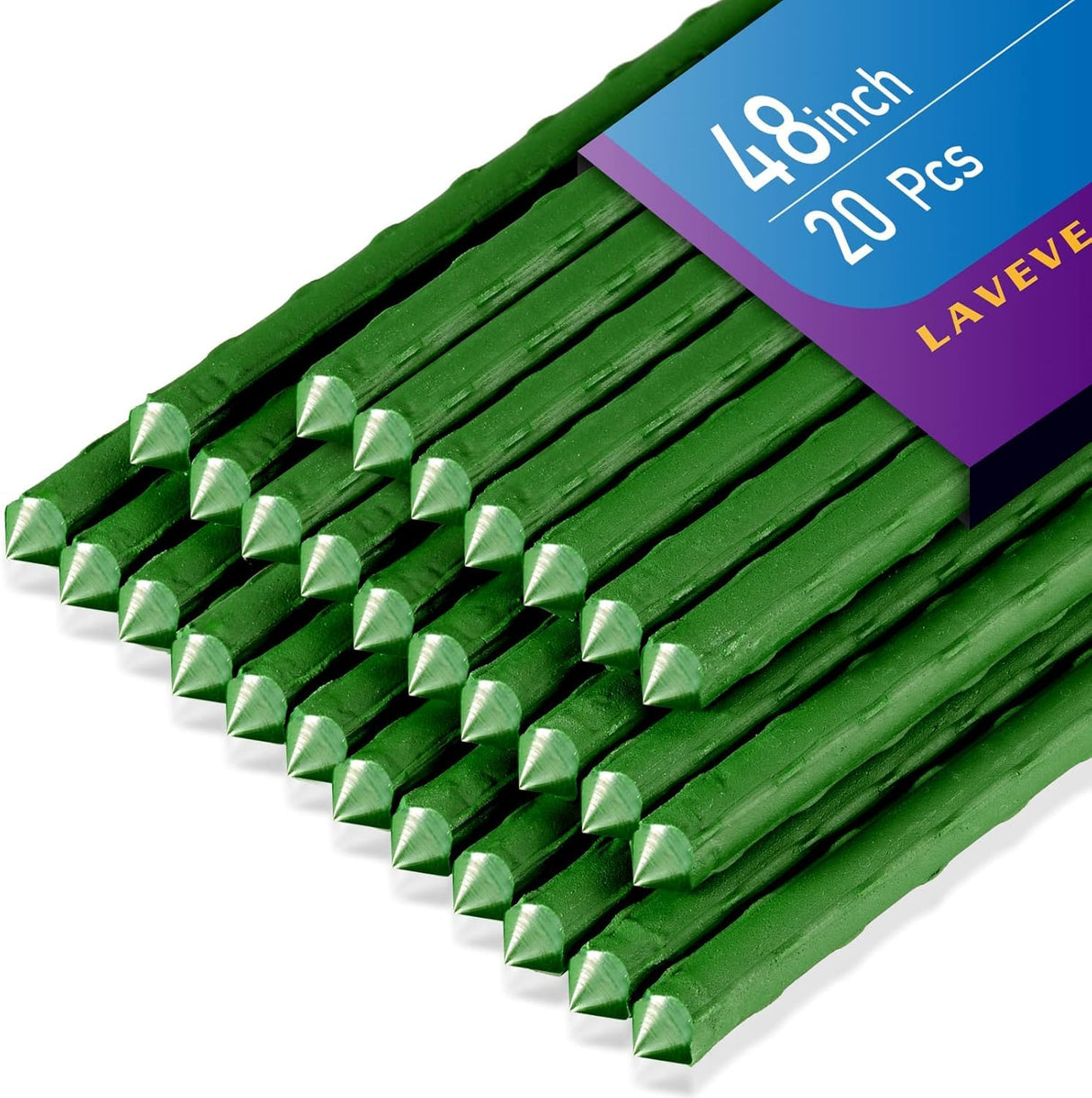 LAVEVE Garden Stakes 48-Inch Heavy Duty Steel Plant Stake with Plastic Coat