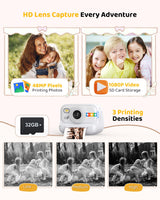 Kids Color Instant Print Camera – Kids Camera with 5 Color Photo Paper, 48MP & 1080P Video, 21 Fun Frames, 32G Card, Christmas/Birthday Gifts for Girls and Boys Ages 3 4 5 6 7 8 9 10 11 12 -White