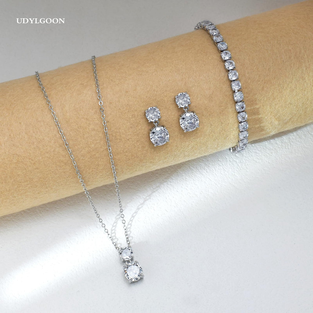 3-Piece Cubic Zirconia Wedding Jewelry Set for Women Bride Bridesmaid Gift