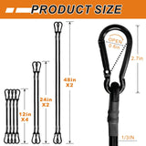 BEXSLE Bungee Cords with Carabiner Hooks Heavy Duty, Outdoor Black Bungee Straps, Strong Industrial Grade Elastic Bungee Rope for Securing Tarps, Luggage, Tents，Bikes, 12in + 24in + 48in，8pcs