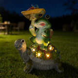 SAMPU CRAFT Solar Powered Turtle & Frog Garden Statue with LED Lights10.8IN