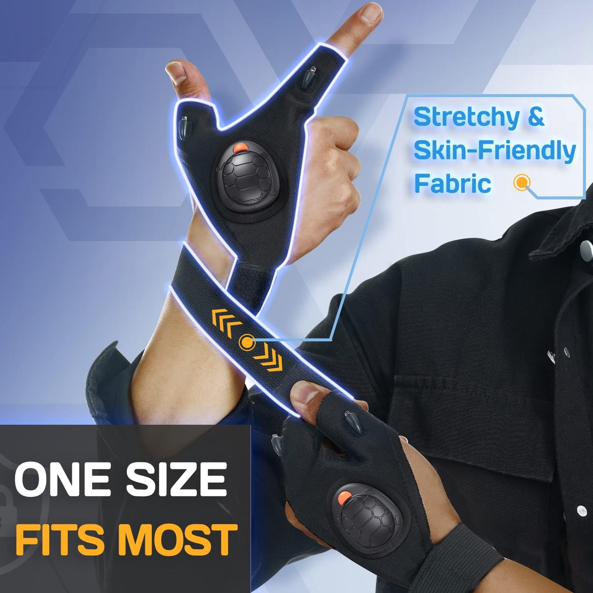 PARIGO Flashlight Gloves for Men Rechargeable (1 Pair) Stocking Stuffers for Men Dad Him Husband Teen Boys, Christmas Birthday Gifts Cool Gadgets Led Gloves for Fishing Camping Repairing