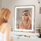 Gvnkvn Makeup Vanity Mirror with Lights 15.2" Large LED Lighted Mirror, Hollywood Make Up Mirror with Lighting for Bedroom Tabletop, Smart Touch, Detachable 10X Magnification 360° Rotation, (Black)