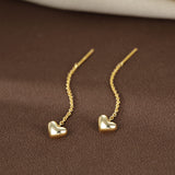 Reffeer Solid 925 Sterling Silver Tiny Cute Heart Dangle Earrings Chain for Women Teen Girls Dangle Earrings Threader Tassel (B-Gold)