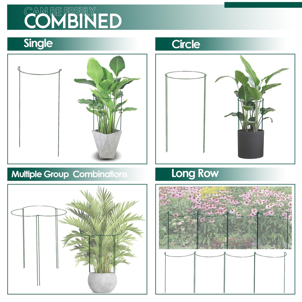 LKSSZS 12 Pack 24 inch Plant Support Stakes, Half-Round Metal Garden Flower Stakes, Large Peony Support Ring and Cage for Indoor and Outdoor Plants, Hydrangea, Tomato, Rose, Monstera with Plant Ties
