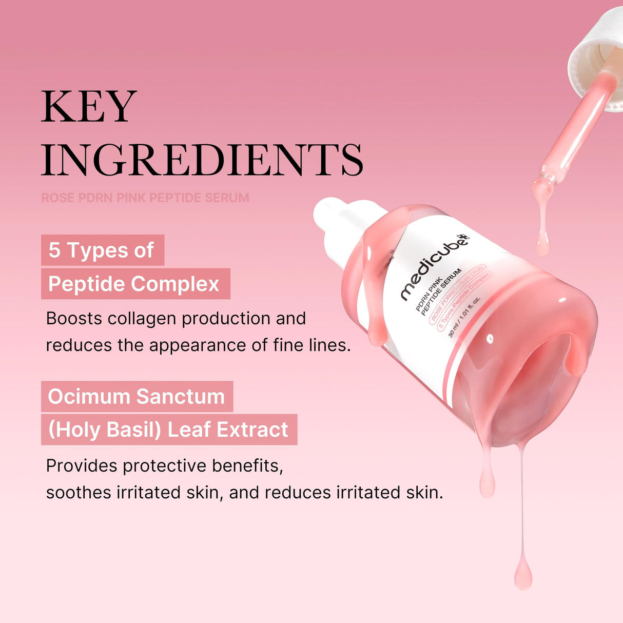 medicube PDRN Pink Peptide Serum, Pink glow serum, Peptide, Niacinamide, Hydrating & Moisturizing & Firming, Uneven Skin Tone, Korean Skincare | 1.01 fl.oz. (1.01 fl.oz., Rose PDRN (Vegan))