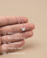 Annika Bella Silver Heart Necklace for Women, Waterproof Dainty Sliding Bead Heart Charm Necklace, Adjustable Minimalist Everyday Jewelry Gift for Her