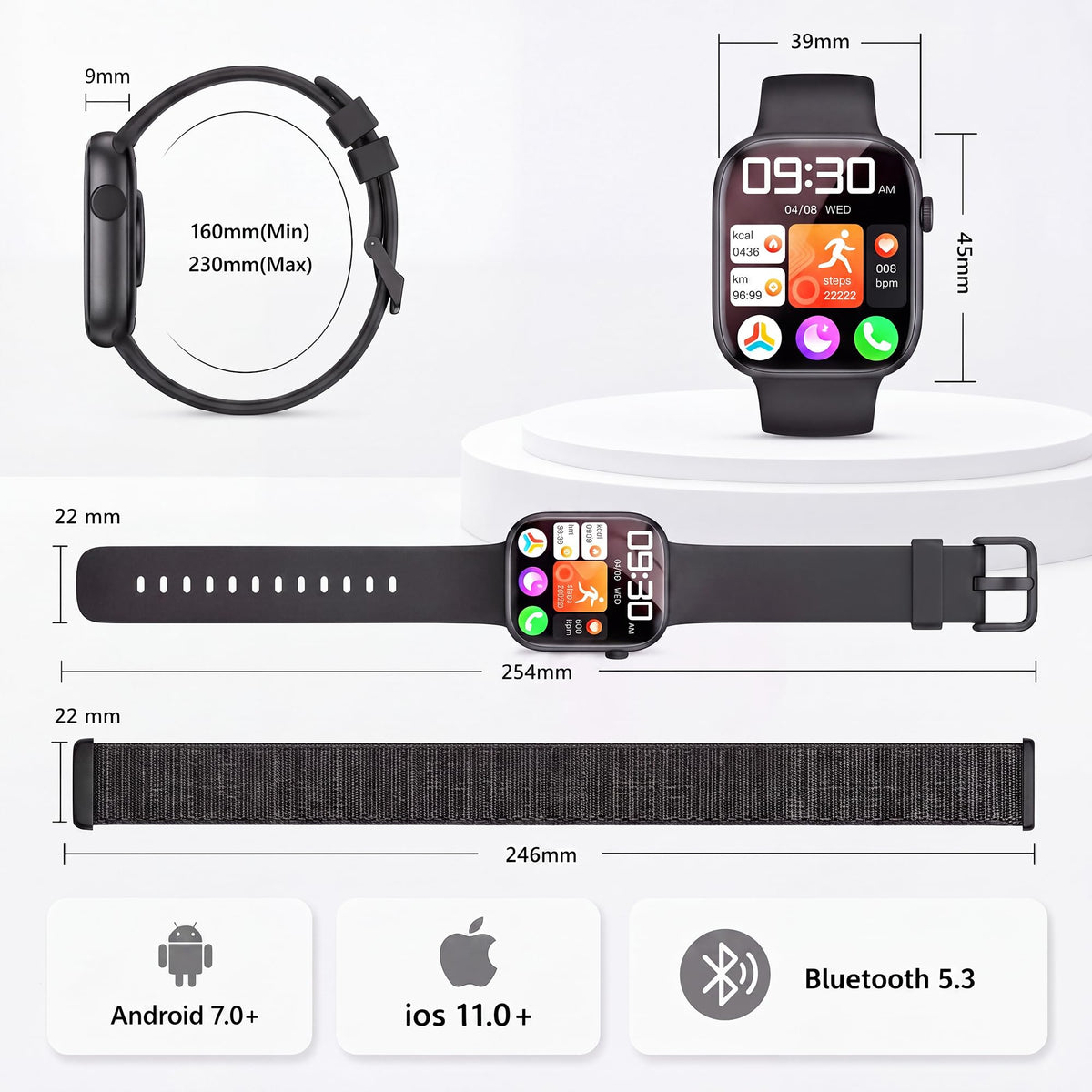 Smart Watch for Women Men, Answer/Make Call, 1.83"HD Touchscreen, 2 Bands