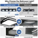 360° Rotate LED Bathroom Vanity Light Fixtures, 1600LM Acrylic Matte Black Vanity Lights for Bathroom, Modern Wall Lighting Fixtures Over Mirror Kitchen Living Room Hallway (Natural White Light 5000K)