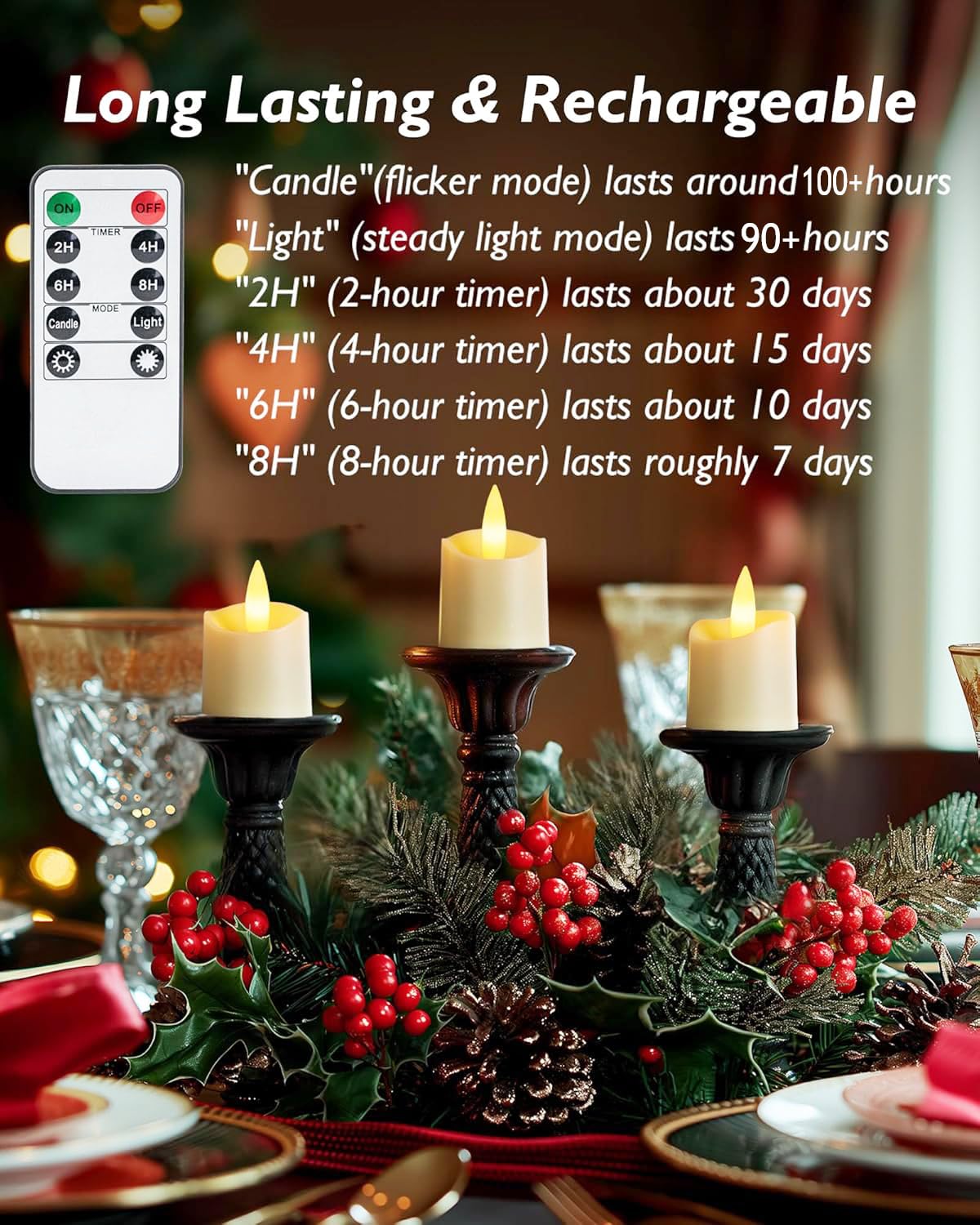 Homemory Rechargeable Flameless Candles, 2/4/6/8H Timer LED Votive Candles, 6 PCS Battery Operated Tea Lights with Timer for Table, Wedding, Christmas (USB Charging Cable Included)