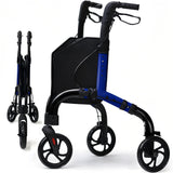Premium 3 Wheel Rollator Walker for Seniors, Lightweight Foldable Elderly Three Wheeled Rollator with Storage Bag, Aluminum Mobility Aid Rolling Walker (Black & Blue)