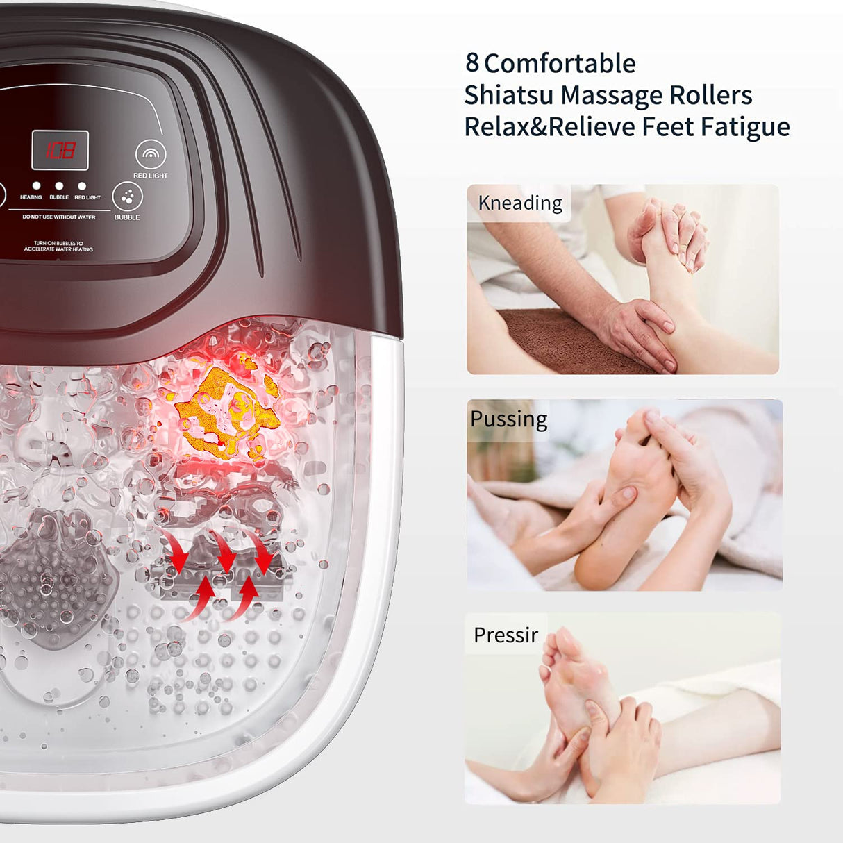 RIGHTMELL Foot Spa Bath Massager with Heat, Epsom Salt,Bubbles, Vibration and Red Light, Tub for Stress Relief,Foot Soaker Fathers Day Birthday Gifts for Mom Dad Women Men Her Him