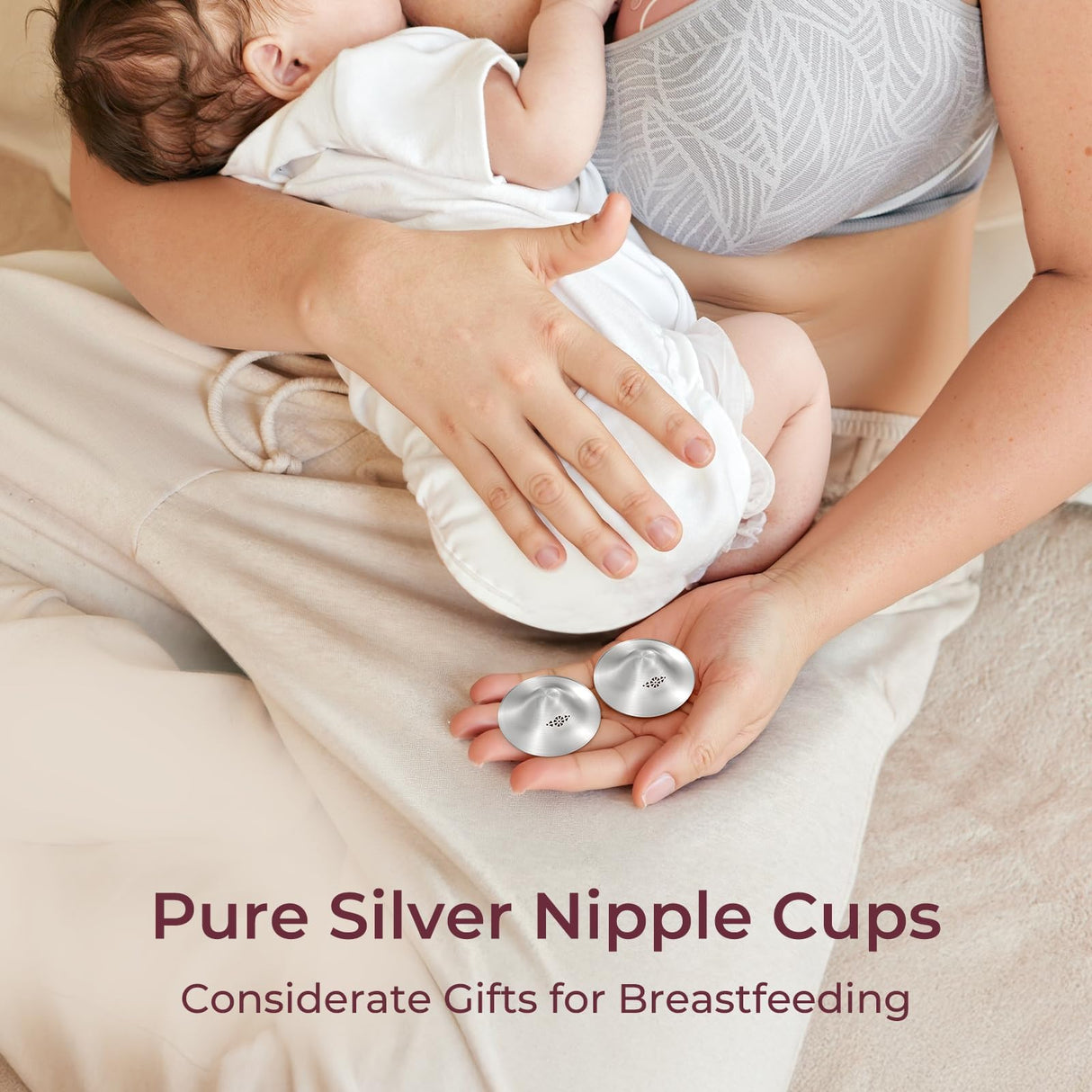 Momcozy 999 Silver Nursing Cups Original Perforated Breathable Design, 999 Silver Nipple Cover for Breastfeeding Essential, Silver Nipple Shield for Nursing Newborn, Metal Nipple Shields, Regular Size