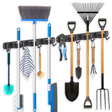 ZONGOOL 2 Pack 3 Racks and 4 Hooks Mop and Broom Holder Wall Mount, Heavy Duty Broom Hanger Organizer Storage Tool Racks Stainless Steel Self Adhesive Wall Hanger for Kitchen Garden Laundry Garage