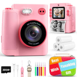 Gift for Girls Kids Camera: Instant Print Dual Lens Digital Camera Toys for Girl 3-12 Birthday Christmas Valentines Gifts for Kid Girls Boys Ages 3 4 5 6 7 8 9 10 with 32G SD Card Storage Bag Pink