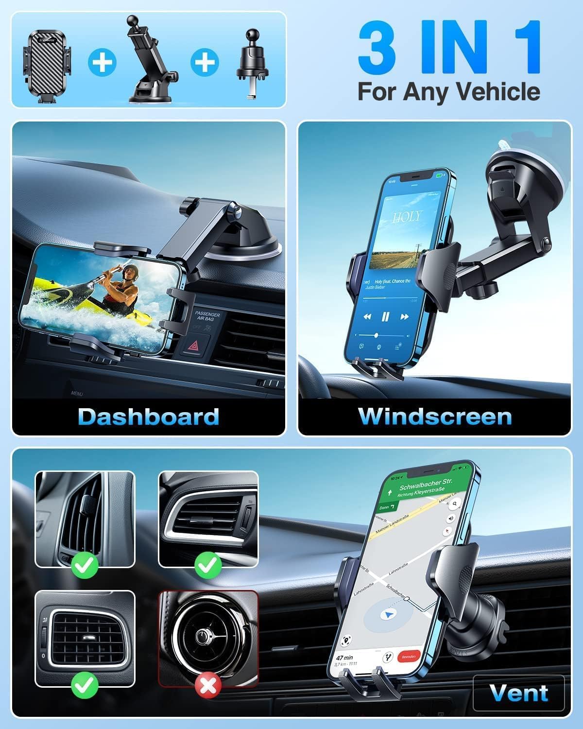 VANMASS Car Phone Holder 2026 Ultimate True Military-Grade【Upgraded Strongest Suction & Clip】 Cell Phone Car Mount Truck Windshield Dashboard Vent for iPhone 18 Pro Max 17 16 15 14 13 Android