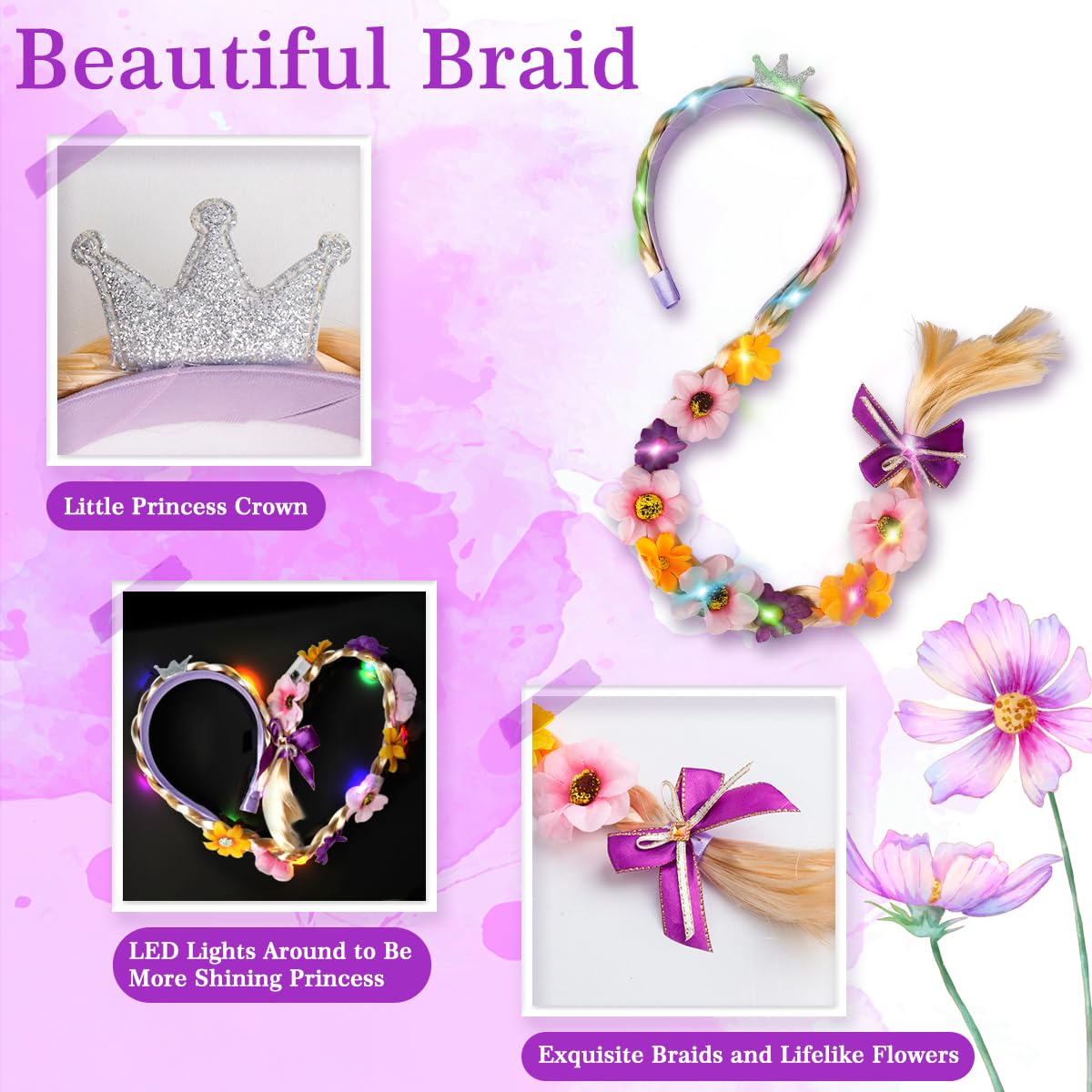 Meland Light Up Princess Dress for Girls, Dress Up Toy Gift Set(7-8 Years)