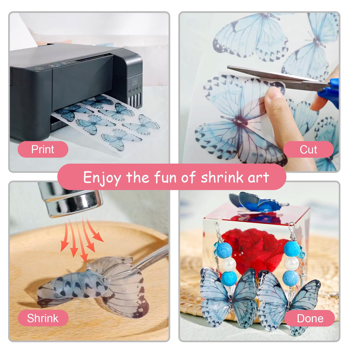 Auihiay 24 Sheets Printable Shrink Dink Sheets, Semi-Transparent Shrinky Films Papers for Inkjet Printer, Printable Shrinky Plastic for DIY Crafts Gifts and Keychain Making Christmas Ornament