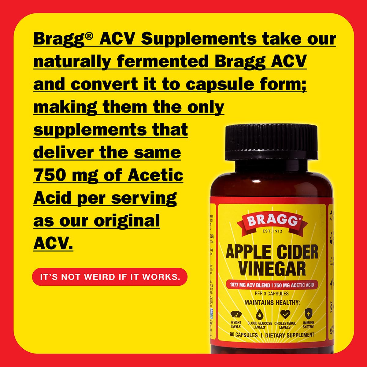 Bragg Apple Cider Vinegar Capsules with Vitamin D and Zinc - (2 Pack) 90 Capsules - Supports The Immune System