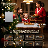 Warming Mat for Food, 24"x15" Food Warmer with 9-Temperature Adjustable, 1-6H Timer Electric Warming Tray Heat 6 Dishes, Child Lock, 8s Fast Heating, Foldable Food-Grade Silicone