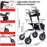 Henmnii Rollator Walker for Seniors, Lightweight Foldable All Terrain Rolling Walker with seat, Aluminum Walkers with 10 inch Rubber Wheels, Handles and Backrest for Seniors and Adult